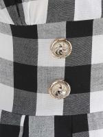 Elegante Vestido Rockabilly de Cintura Alta con Cuadros Blancos y Negros - details 6