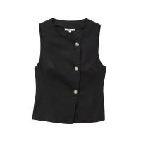 Conjunto Casual Elegante para Mujer Top sin Mangas con Botón, Pantalones Rectos Holgados, Moda de Verano 2025 - details 3