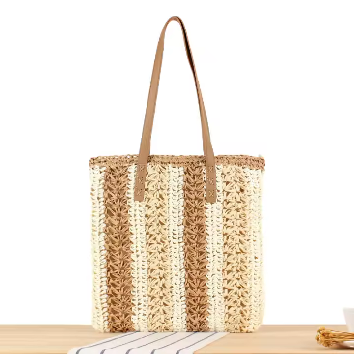 Bolso de hombro ahuecado a rayas, moderno y minimalista, colores contrastantes, gran capacidad, versátil - 1