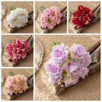 Ramo de rosas artificiales de 8 cabezas, flores de rosas de seda elegantes de tacto Real, plantas falsas de lujo hechas a mano, decoración de boda - details 9