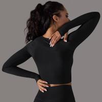 -Top Camisa deportiva de yoga de manga larga a rayas para mujer, sin costuras, que absorbe la humedad - details 12