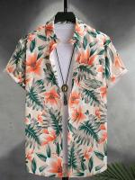 Camisa casual de manga corta con botones de albahaca rosa para hombre, playa con camisa estilo hawaiano - details 5