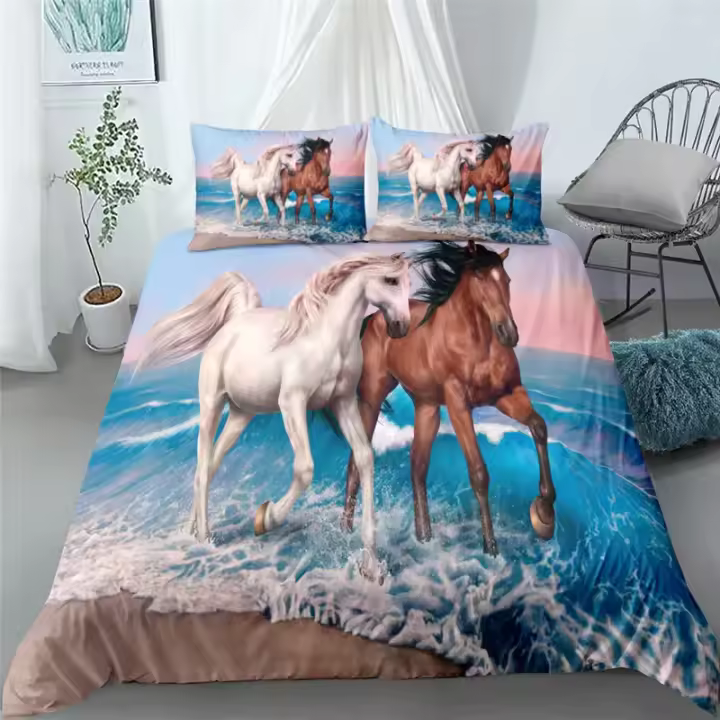 Juego de Ropa de Cama 3D de Caballo Correndo Tamaño Rey, Reina, Doble, Twin, Solo - 1