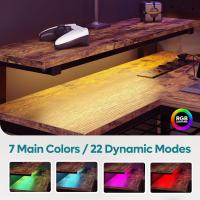 Forma de L con Tomas de Corriente y Luces LED, Escritorio Esquinero con Estantes, Reversible para Ordenador para el Hogar, Oficina, Dormitorio, Espacio Pequeño, 106,5 cm - details 38
