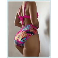 Conjunto de bikini bandeau liso, estampado tropical sexy, traje de baño mejorado para mujer, traje de baño de cintura alta con encaje en la espalda, ropa de playa - details 1