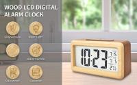 Despertador de madera con calendario y temperatura visualización. Reloj digital de madera maciza para decoración de escritorio. Idea de regalo - details 0