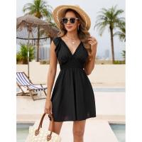 Vestido playero plisado con cuello en V y mangas con volantes para mujer, moda primavera verano. - details 17