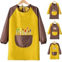 Bata de manga larga de dibujos animados para niños, babero para niños, delantal de pintura artesanal, babero para alimentación de bebé para estudiantes - details 2
