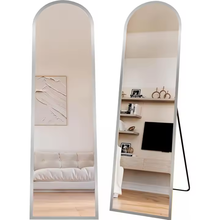 Espejo Grande y Largo con 3 Formas de Uso, Independiente, Montaje Pared y Apoyado - Marco de Aluminio para Dormitorio, Baño o Salón (Dorado 150x40cm) - 1