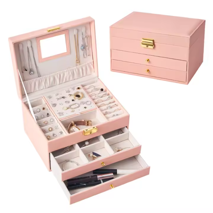 Caja Joyero de 3 Niveles Organizador de Joyas para Mujer con 2 Cajones Incluye Bola y 3 - 1