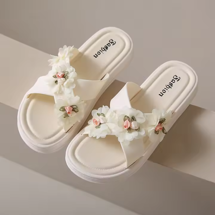 Zapatillas de estilo Hada dulce para mujer, nuevo desgaste de verano, sandalias cruzadas de fondo grueso que se disuelven con flores a la moda - 1