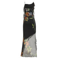BUNO-vestido largo Irregular con estampado Floral, elegante, con volantes, estético, de malla, con tirantes finos, moda Vintage para mujer - details 5