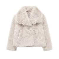 Abrigo de piel sintética para mujer, chaqueta holgada de manga larga con cuello levantado, abrigo grueso de invierno - details 6