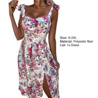 Vestido de verano sin mangas con estampado de flores de colores, vestido Midi con escote cuadrado, Espalda descubierta, ropa de vacaciones - details 15