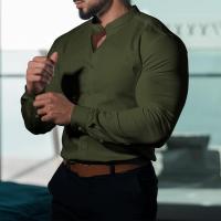 Camisa casual deportiva de manga larga para hombre, color sólido, delgada, ligeramente elástica, con botones - details 4