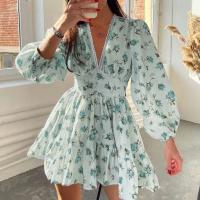 Ropa de mujer europea y americana nuevo temperamento dulce impresión con cuello en v cintura de encaje vestido corto - details 6