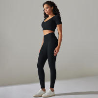 Conjunto de Yoga sin Costuras Leggings de Cintura Alta Top de Manga Corta Top Corto - details 14