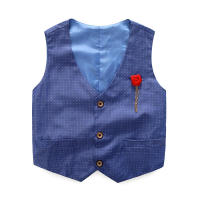 Conjunto de tres piezas de moda infantil para otoño: chaleco, traje formal para niños, cárdigan de manga larga de algodón con boutonniere. - details 5
