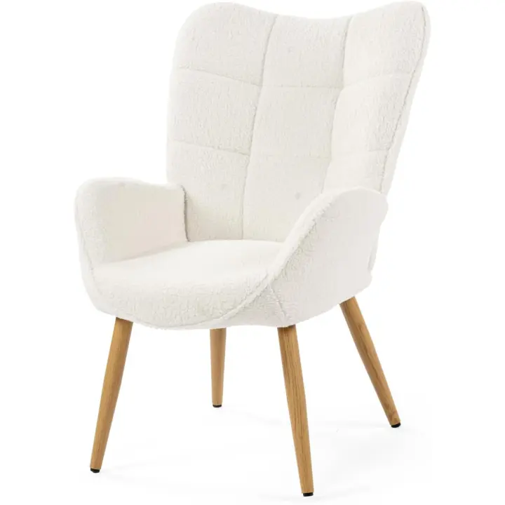 Sillón Nórdico Butaca de Salón para Dormitorio Silla Escandinava con Respaldo y Reposabrazos Patas de Madera en Tela de Bucle - 1