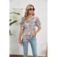 Camiseta holgada con estampado vintage para mujer, ropa de manga corta de estilo coreano a la moda, Top informal con cuello en V para mujer - details 9