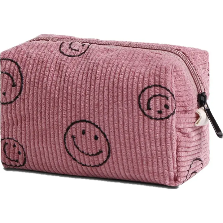 Scttomon Bolsa de Maquillaje Diseño de Sonrisa Lindo Bolsa de Cosméticos de Pana con Cremallera - 1