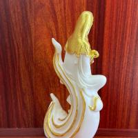 Mesa de té para el hogar chapada en oro Guanyin sin llamas tallada en fruta de marfil, adornos artesanales para sala de estar - details 4