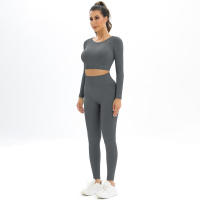 Conjunto de Yoga sin costuras para mujer, ropa deportiva de entrenamiento para gimnasio, Top corto de manga larga, Leggings de cintura alta, trajes deportivos de 2 piezas - details 31
