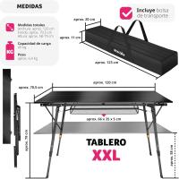 Mesa Camping Plegable con Altura Ajustable, Mesa Auxiliar de Aluminio con Topes, Mesa Exterior para Jardín, Terraza, Picnic, con Red de Almacenamiento y Bolsa de Transporte, 120x70,5x79 - Negra - details 1