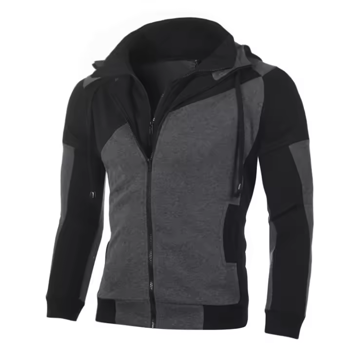 Sudadera con doble capucha para hombre, chaqueta con cremallera cosida, forro polar deportivo para mayor calidez - 1