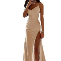 Vestido largo de noche con cuello descubierto para mujer, traje de satén sin mangas, informal, para fiesta - details 0