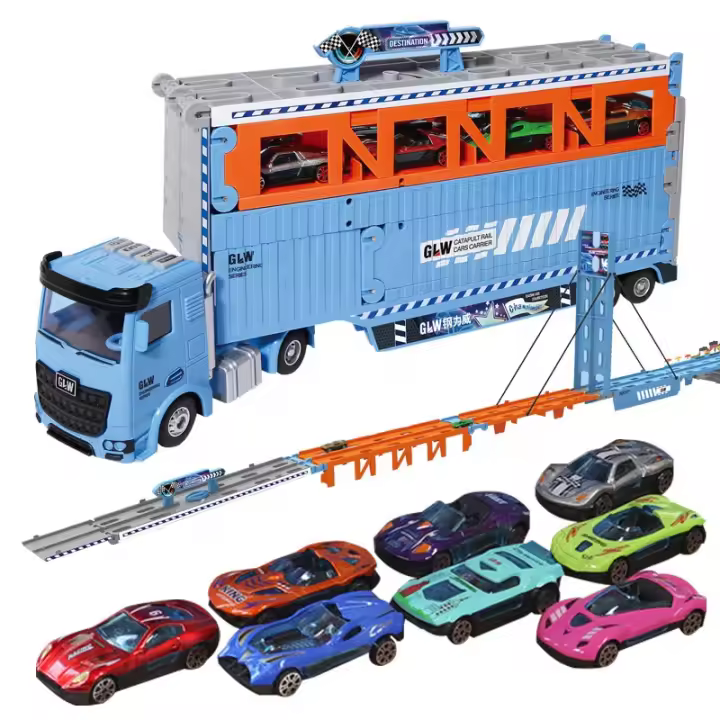 Camión de Transporte de Coche de Carreras de Diecast Juguete de Vehículo para Niños con 8 Coches Estilizados - 1