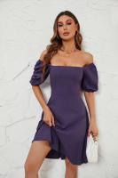 NOVEDAD DE VERANO 2025, vestido de manga de burbuja con cuello cuadrado de Color sólido para mujer - details 6