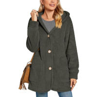 Chaqueta casual con botones de bolsillo y capucha polar para mujer - details 6
