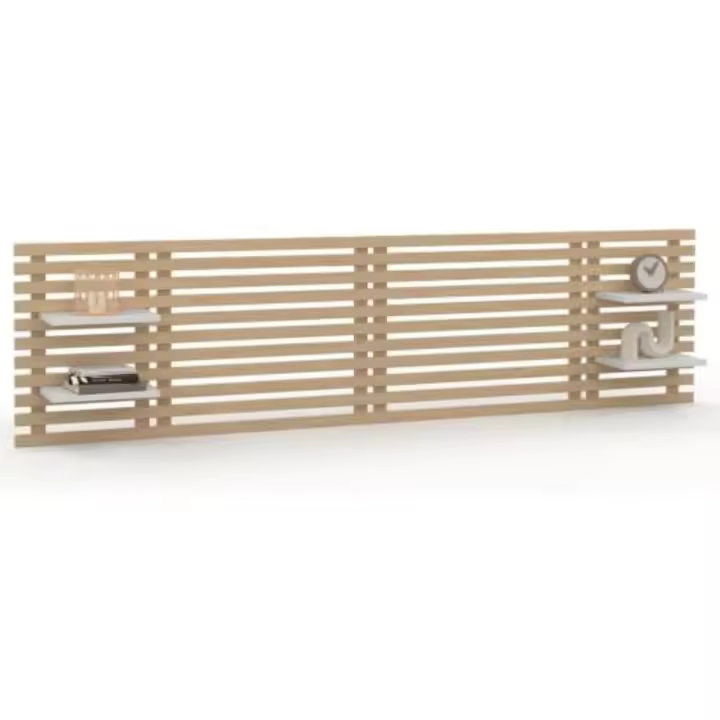 cama, colgante, de listones (240 cm, madera clara y estantes blancos) - 1