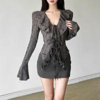 Nuevos tops para mujeres, top de encaje elegante con lazo y volantes en gasa blanca de ensueño - details 12