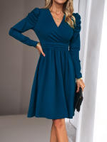 Vestido elegante de manga larga con cuello en V para mujer, ropa de calle de Color sólido, moda de viaje, otoño e invierno, 2023 - details 16