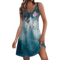 Vestido de verano sin mangas con cuello en V y bolsillos para mujer, estilo bohemio, informal, con estampado - details 1