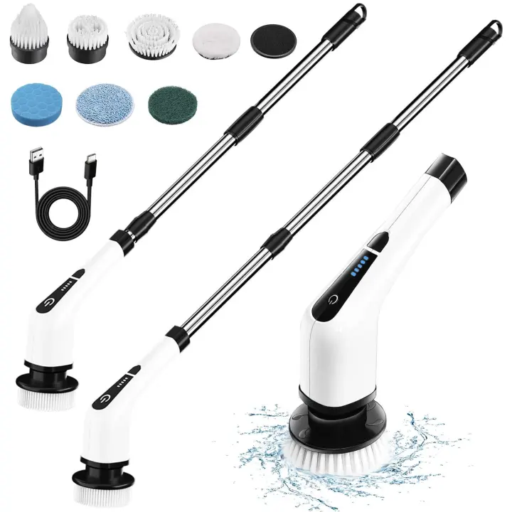 Cepillo limpieza hogar,Fregadora Giratoria Eléctrico con 8 Cabezas de Cepillos Reemplazables,Mopa Fregadora para Bañera y Azulejo - 1