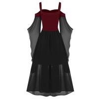 Vestido de mujer de talla grande con hombros descubiertos y alas de mariposa estilo gótico para Halloween, elegante vestido de poliéster de cintura media. - details 23