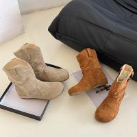2025 otoño e invierno nuevas botas cortas de punta redonda aumento de altura interior retro pila de viento perezoso botas de caballero occidental zapatos de mujer. - details 4