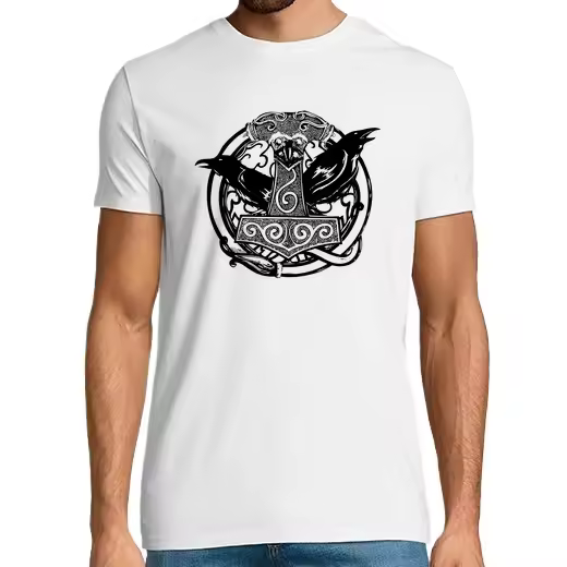 Camiseta Mjolnir Negro Camisetas hombre clásica premium de vikingos - 1