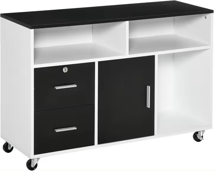Mueble de Oficina auxiliar con ruedas Armario de almacenamiento multiusos con cajones y estantes - 1