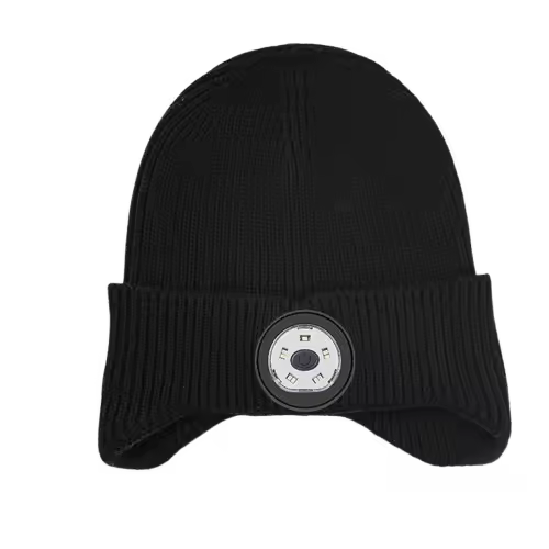 Gorro de punto inalámbrico con Bluetooth, gorro inteligente estéreo con luz LED, recargable, lavable, música, lana, Invierno - 1