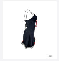Vestido de tirantes sueltos con escote en V profundo para mujer, lencería sexy, camisón de encaje de satén fino - details 6