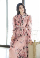 BGTEEVER-vestido de gasa con estampado Floral para mujer, traje elegante de manga larga con cuello de lazo, cintura ajustada, primavera y otoño - details 11