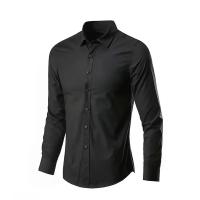 Camisa de vestir para hombre elástica primavera otoño manga larga antiarrugas planchado libre negocios sin bolsillo suave moda suave delgado - details 3