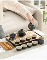 Olla de cerámica negra Kung Fu para oficina en casa, taza, cuenco con tapa simple, tarro, juego completo, plato de té - details 10
