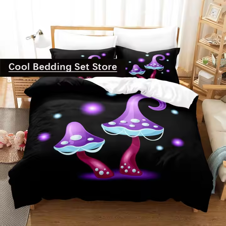 Juego de Ropa de Cama de Hongo 3D Impresión Anime Tamaño Cama Sencilla Twin Full Queen King - 1