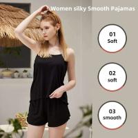 Conjunto informal de mujer, ropa de dormir, pantalón corto, ropa de dormir con tirantes finos, negro L XL XXL, suave y flexible - details 0