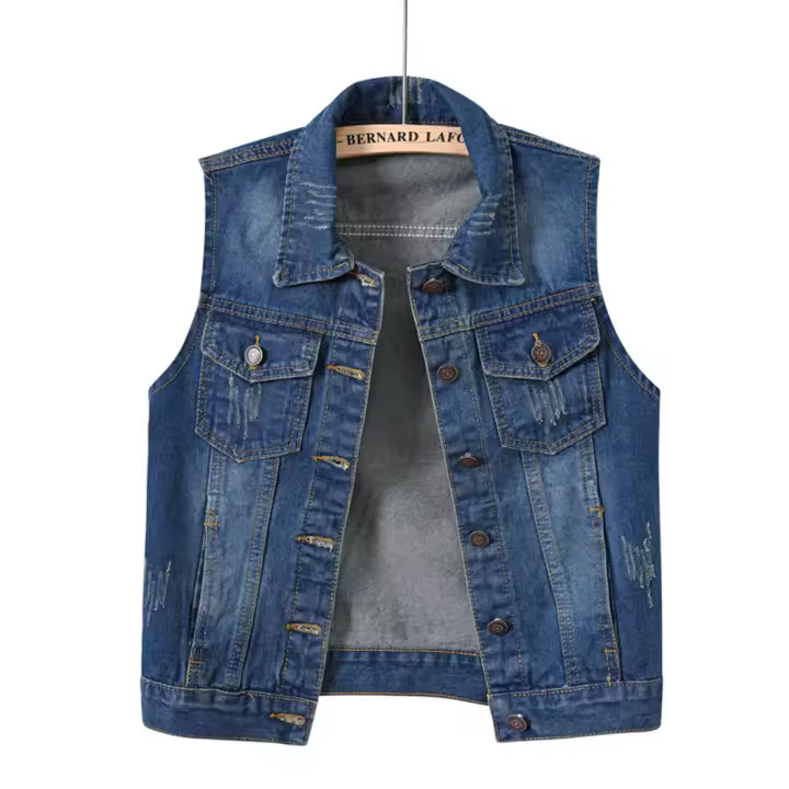 Chaqueta vaquera sin mangas para mujer, chaleco desgastado, color caramelo - 1